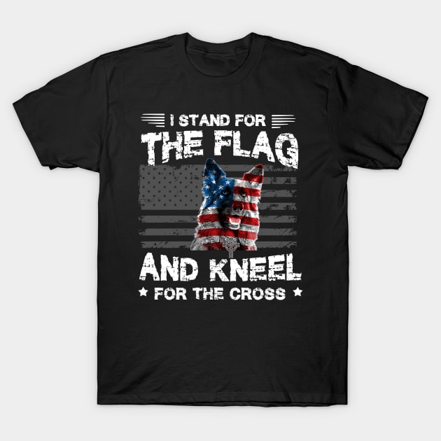 German Shepherd Dog Stand For The Flag Kneel For Fallen T-Shirt by Antoniusvermeu